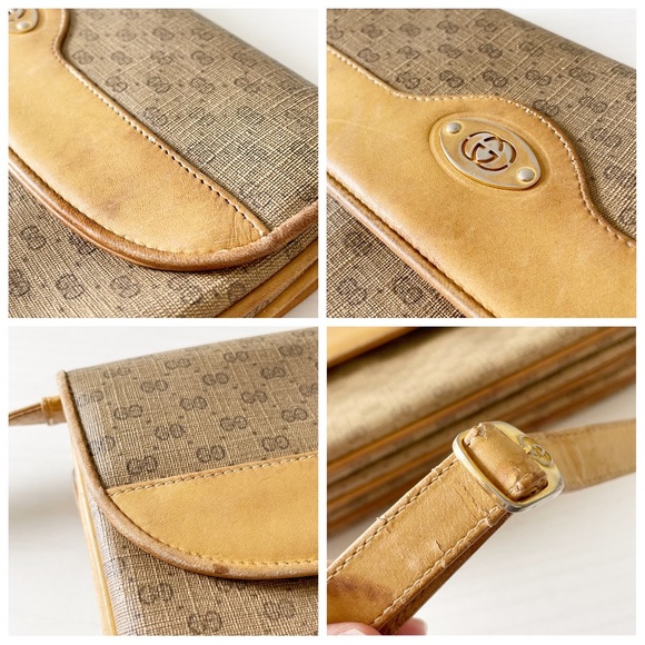 Gucci beige Guccissima monogram canvas and leather shoulder bag vintage - Picture 3 of 11
